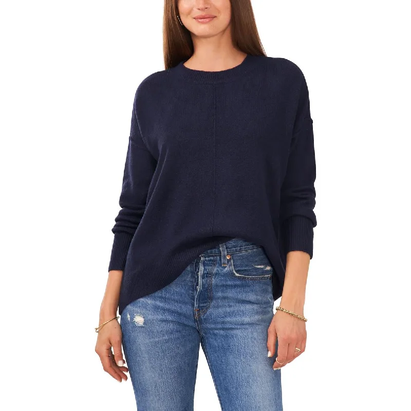 Vince Camuto Womens Extend Shoulder Ribbed Trim Crewneck Sweater