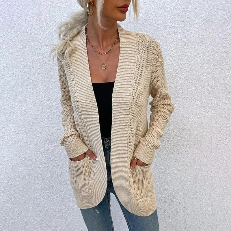 Women's Knitted Sweater Hem Curved Pocket Sweater Women's Jacket