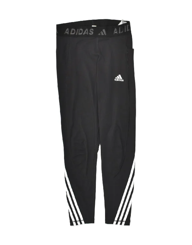 ADIDAS Womens Graphic Leggings UK 12/14 Medium Black Polyester