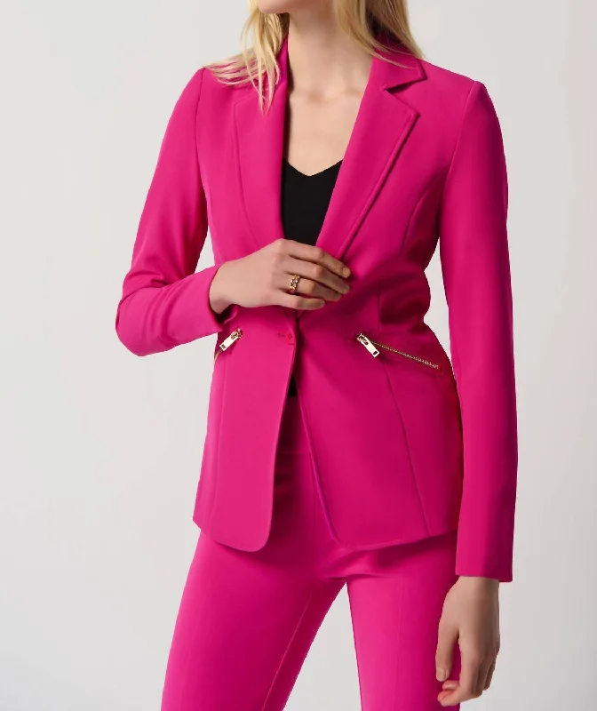 Blazer With Zippered Pockets In Shocking Pink