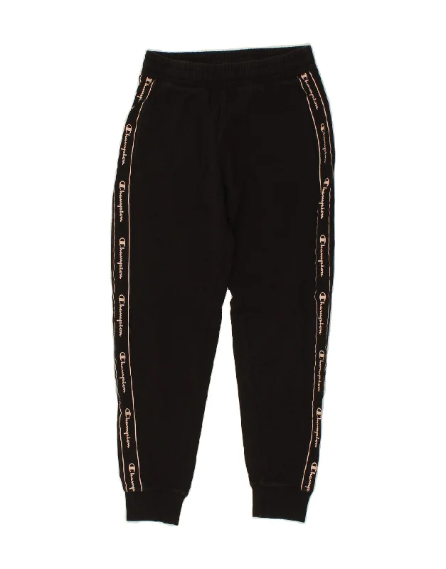 CHAMPION Womens Graphic Tracksuit Trousers Joggers UK 6 Small Black Cotton