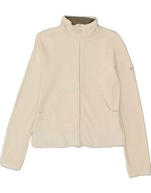 CHAMPION Womens Tracksuit Top Jacket UK 12 Medium Beige Cotton