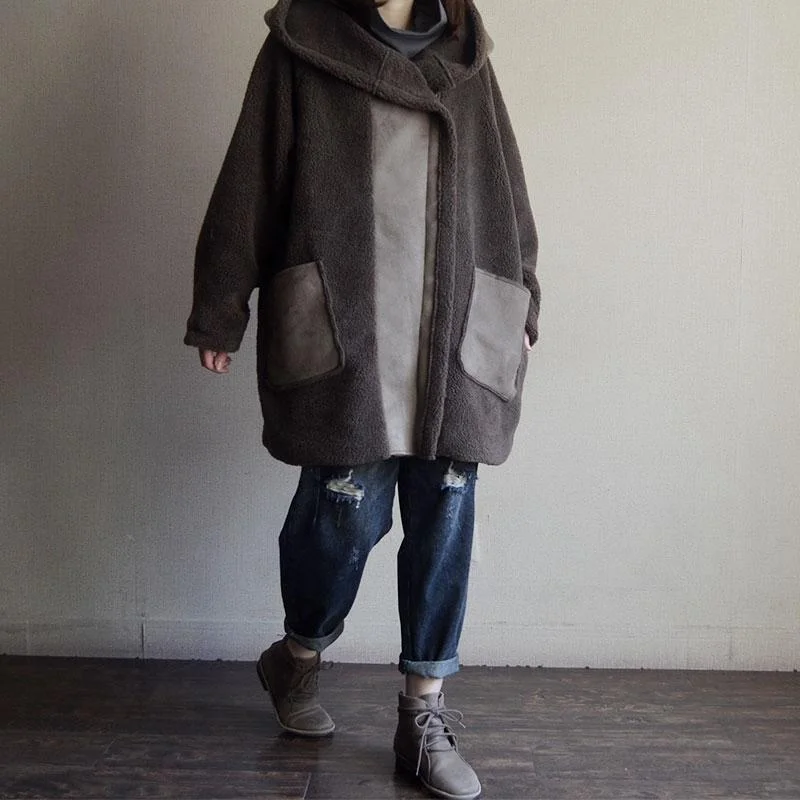 Thick Hooded Loose Mid-length Fur Coat