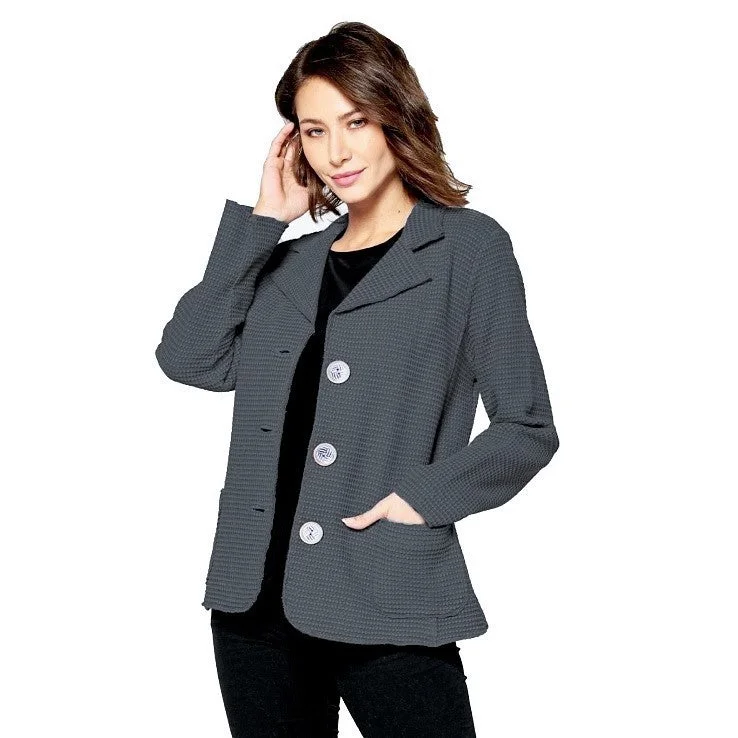 Focus Button Front Waffle Knit Jacket in Graphite - SW203-GRPH