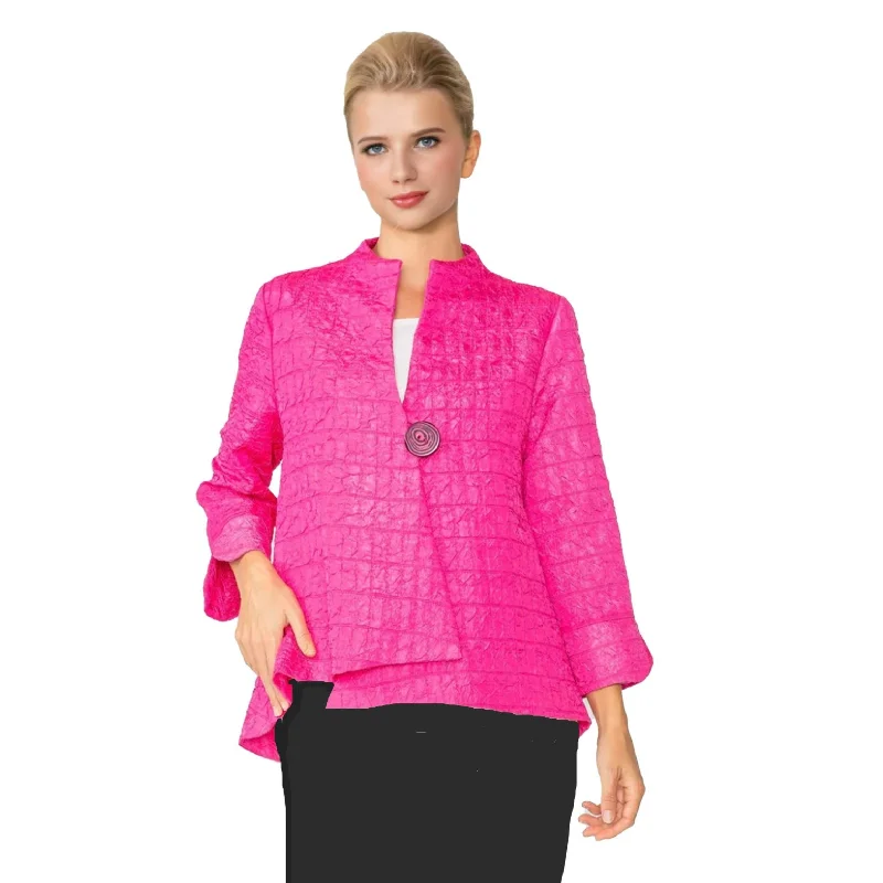 IC Collection Jacquard One-Button Jacket in Fuchsia - 6288J-FS