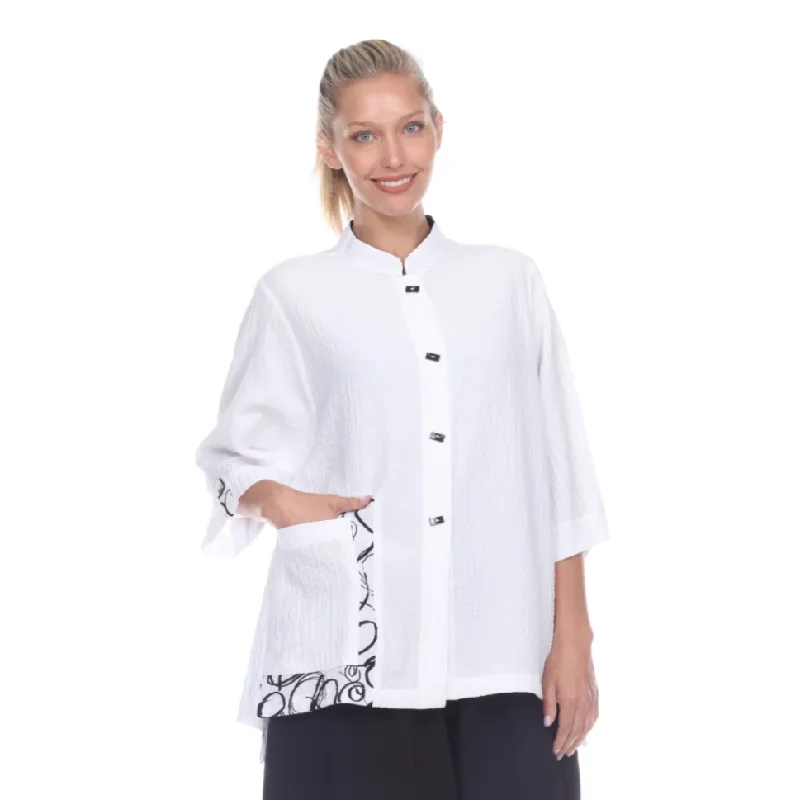 Moonlight Swirl Trim Pocket Blouse - 2760-WT