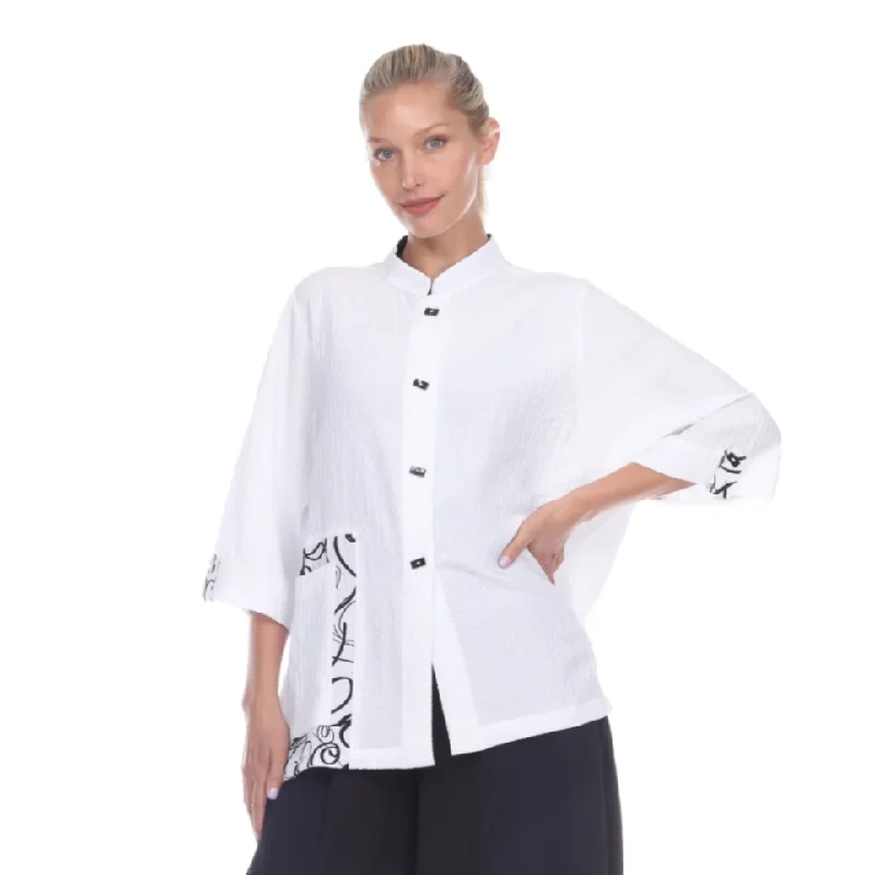 Moonlight Swirl Trim Pocket Blouse - 2760-WT