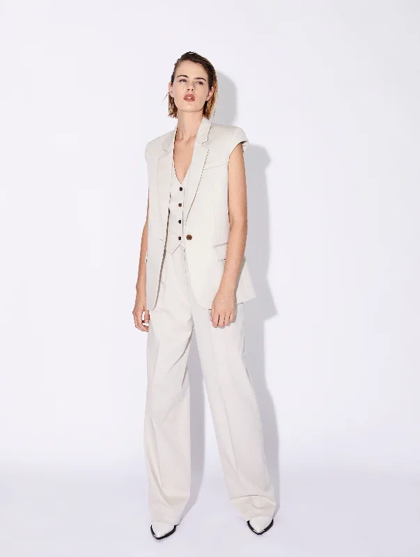 Cream stretch gabardine sleeveless jacket