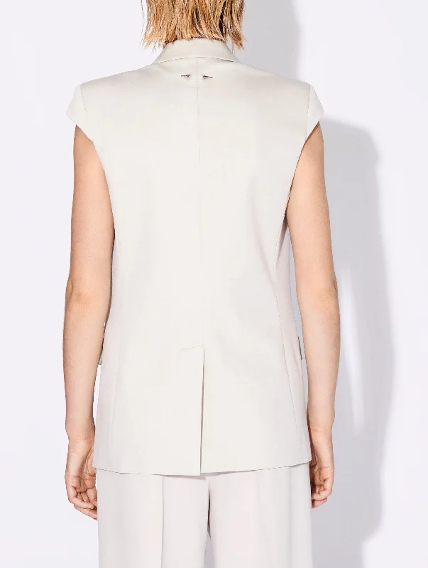 Cream stretch gabardine sleeveless jacket