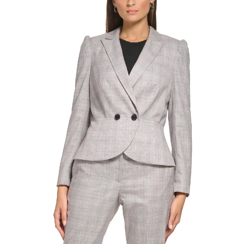 DKNY Womens Petites Plaid Polyester One-Button Blazer