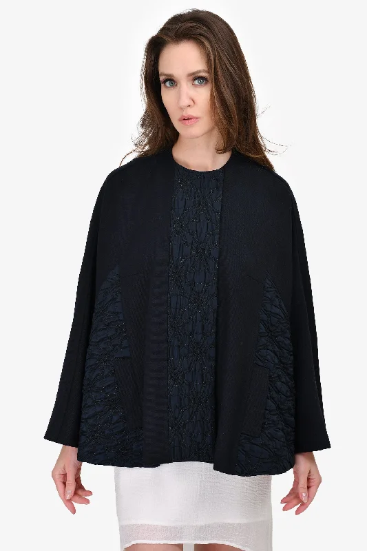 Dolce & Gabbana Black Wool/Navy Blue Jacquard Cape Est. Size O/S