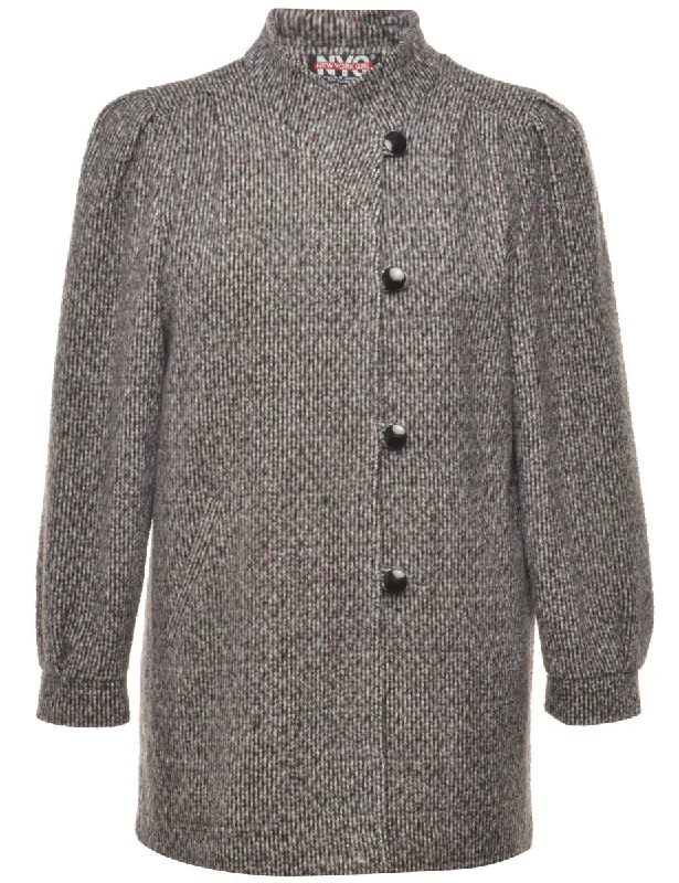 Grey Wool Single-Breasted Coat - M