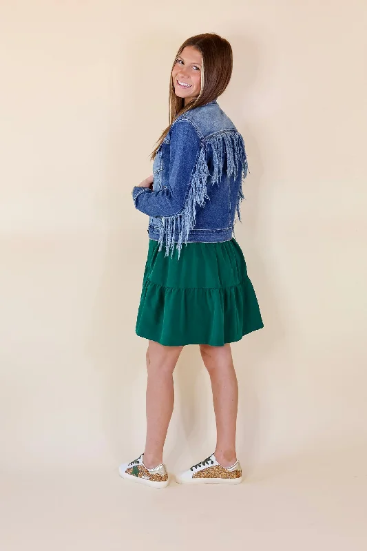 Judy Blue | At The Top Frayed Denim Fringe Jacket in Medium Wash