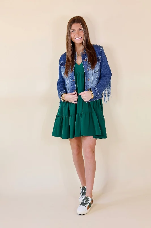 Judy Blue | At The Top Frayed Denim Fringe Jacket in Medium Wash