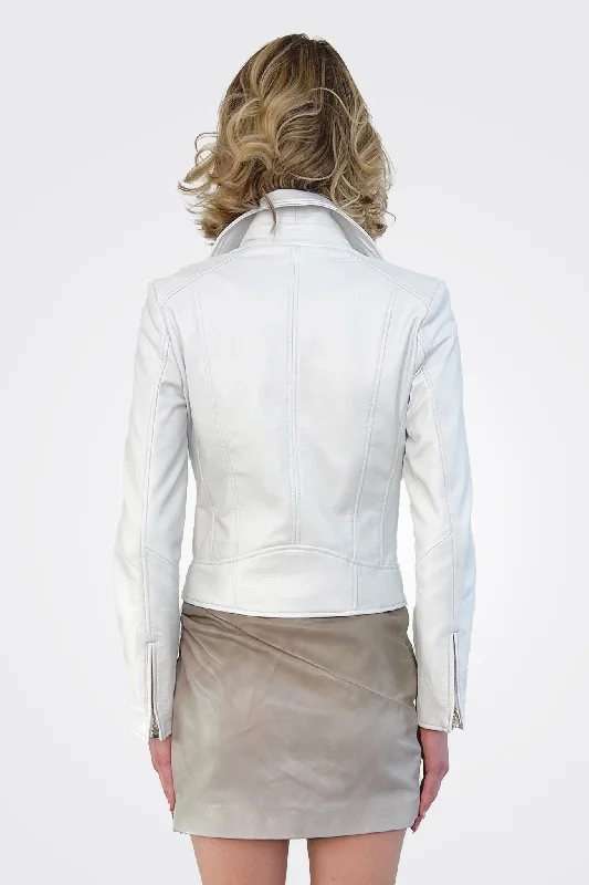 Kelsey Leather Biker Jacket - White