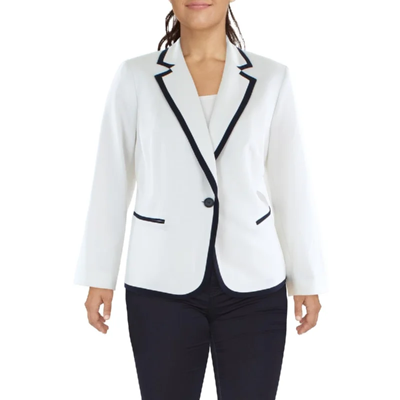 Le Suit Womens Plus Contrast Trim Notch Collar One-Button Blazer