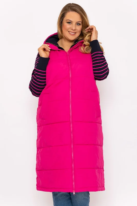 Long Quilted Gilet in Pink