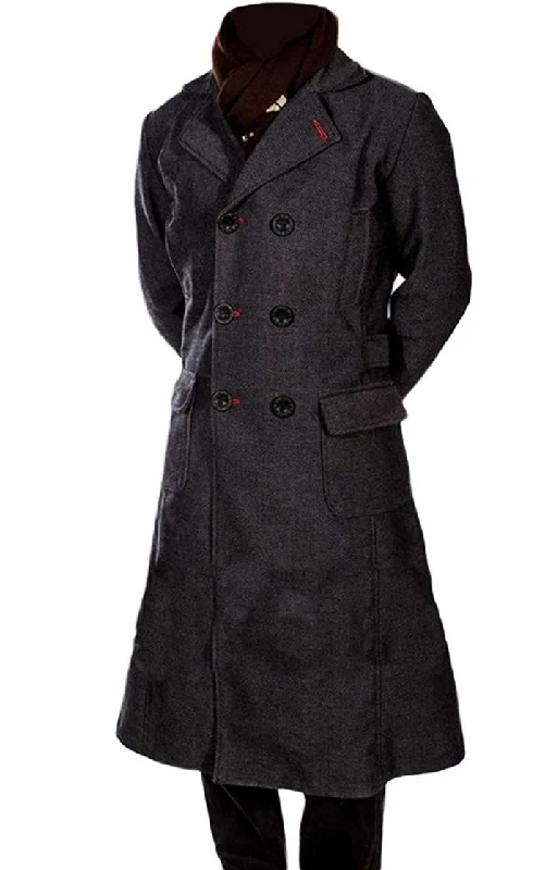 Men's Black Sherlock Holmes Wool Trench Coat