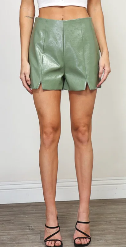 Olive Leather Shorts