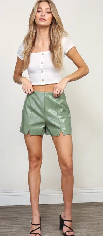 Olive Leather Shorts