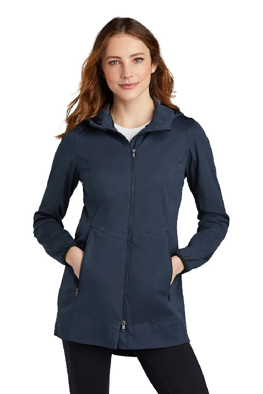 Port Authority Womens Active Wind & Water Resistant Full Zip Hooded Jacket - Dress Navy Blue