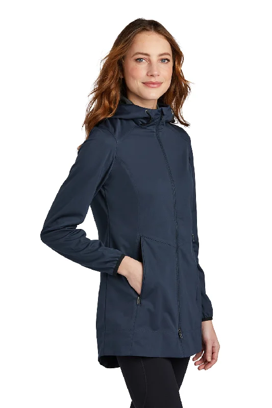 Port Authority Womens Active Wind & Water Resistant Full Zip Hooded Jacket - Dress Navy Blue