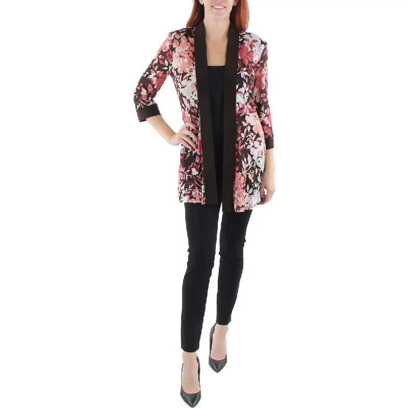 R&M Richards Womens Floral Print Midi Open-Front Blazer