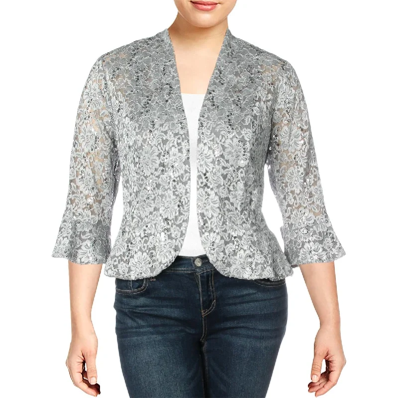 R&M Richards Womens Plus Lace Sequined Jacket