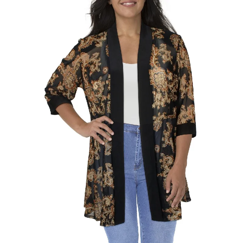 R&M Richards Womens Plus Mesh Printed Duster Blazer