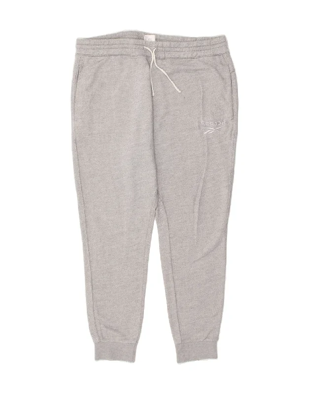 REEBOK Womens Graphic Tracksuit Trousers Joggers UK18 XL W38 Grey Cotton