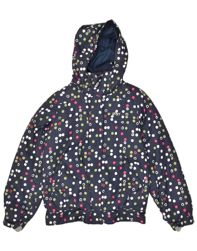 ROXY Womens Hooded Windbreaker Jacket UK 16 Large Navy Blue Spotted