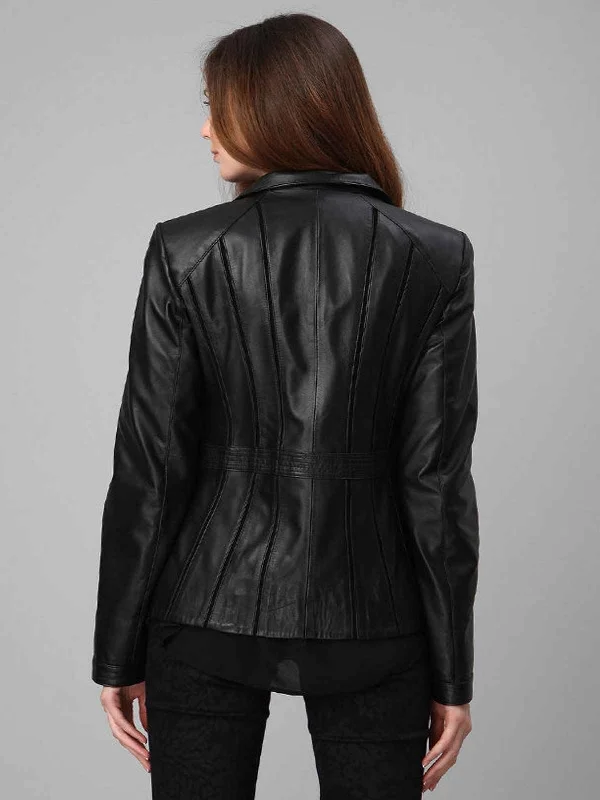 Stripes Leather Jacket For Women