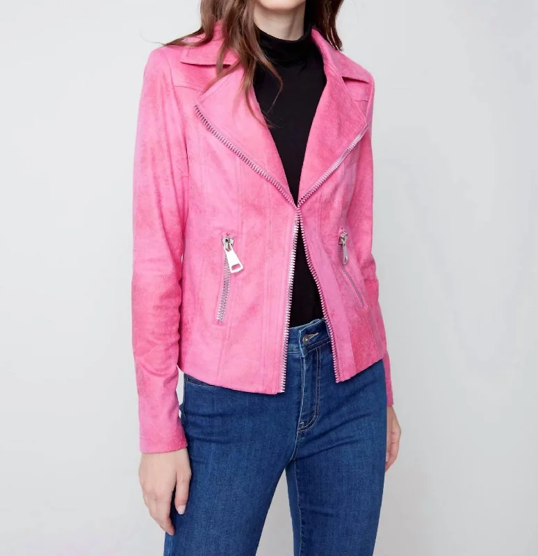 Vintage Faux Leather Perfecto Jacket In Orchid