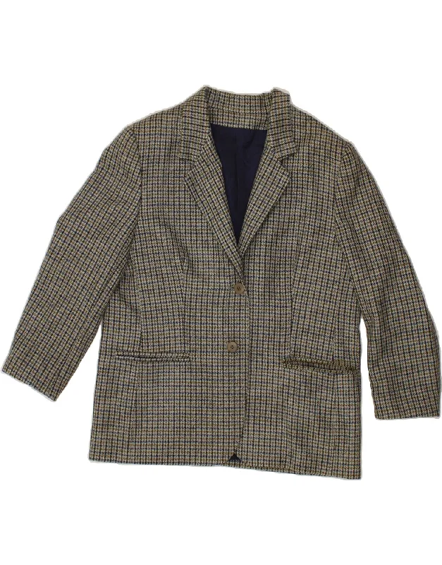 VINTAGE Womens 2 Button Blazer Jacket IT 47 XL Grey Houndstooth