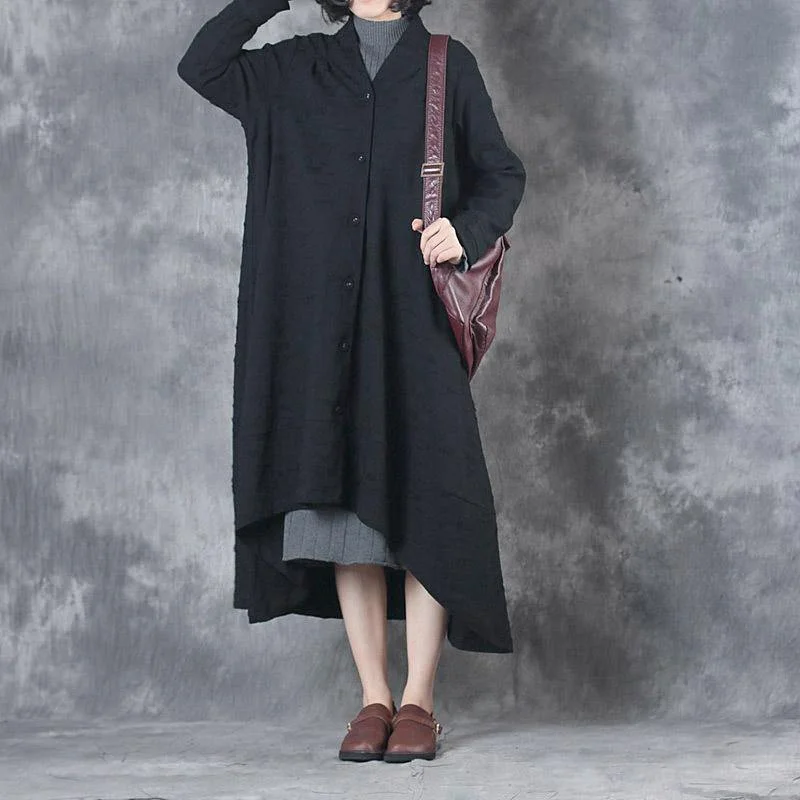 winter thick black casual coats plus size long sleeve asymmetric hem trench coats