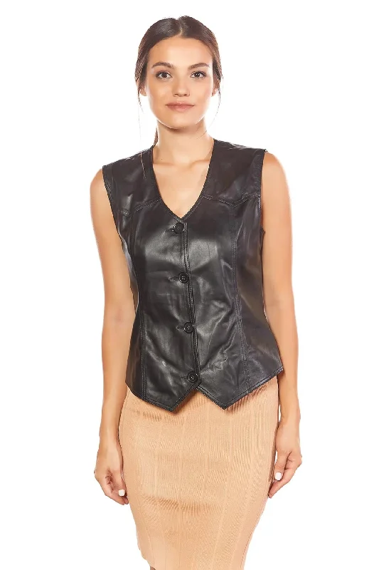 Women's Coal Black Biker Leather Vest