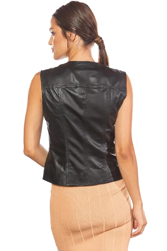 Women's Coal Black Biker Leather Vest