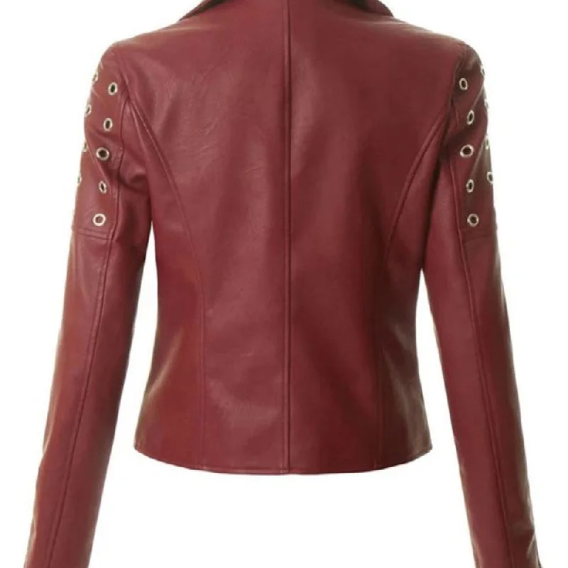 Women's Biker Asymmetrical Designer Maroon Leather Jacket