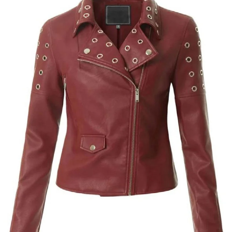 Women's Biker Asymmetrical Designer Maroon Leather Jacket