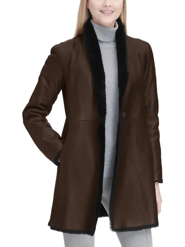 Womens Lamb Shearling Reversible Leather Coat