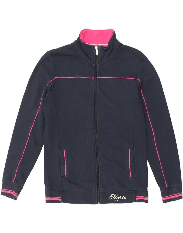 ELLESSE Womens Tracksuit Top Jacket UK 16 Large Navy Blue Cotton