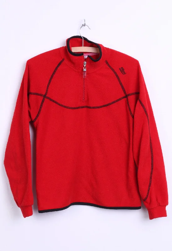 Etirel Womens S/M Fleece Top Jacket Red Zip Neck Sweatshirt