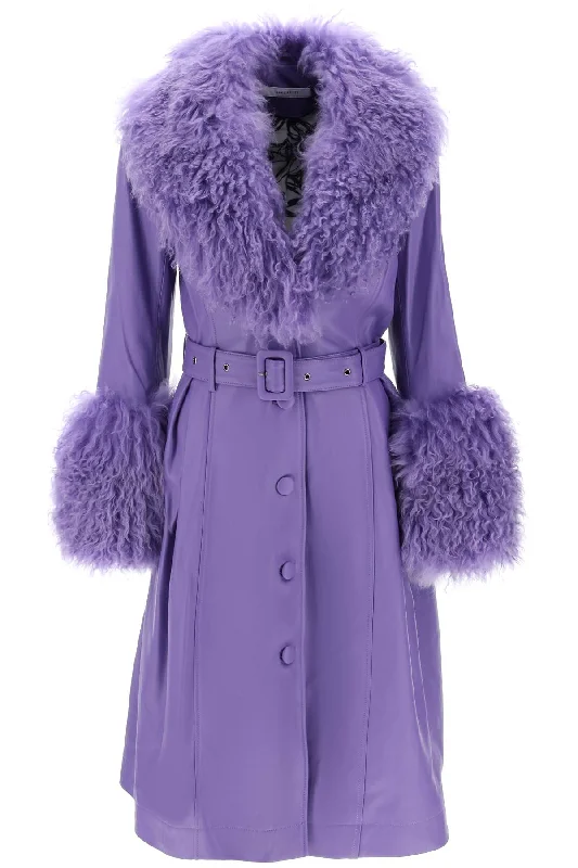 foxy leather and shearling long coat 79025 PURPLE