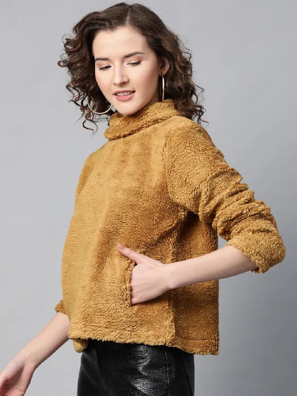 Mustard High Neck Faux Fur Sweatshirt