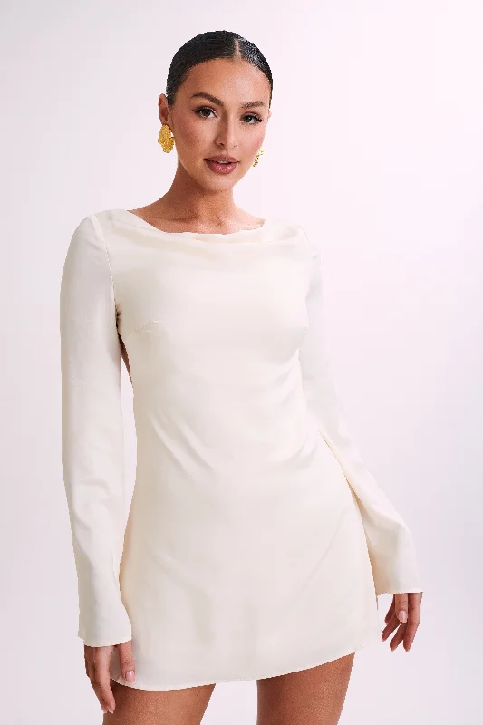 Ariana Satin Mini Dress With Cowl - Ivory