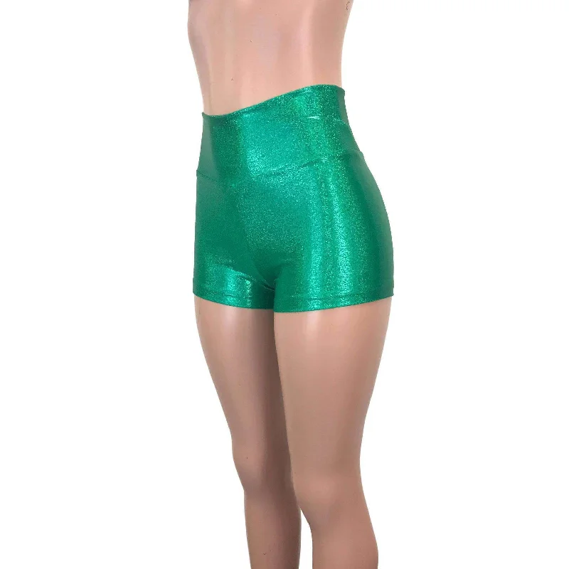 High Waisted Booty Shorts - Green Sparkle