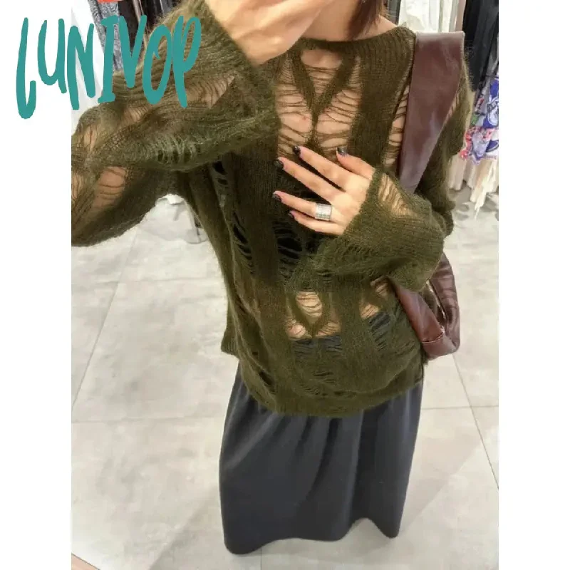 Lunivop Y2K Women's Sweater Harajuku Knitwear Hole Kint Spring Oversize Jumper Hollow Out Pullovers Vintage Streetwear Gyaru