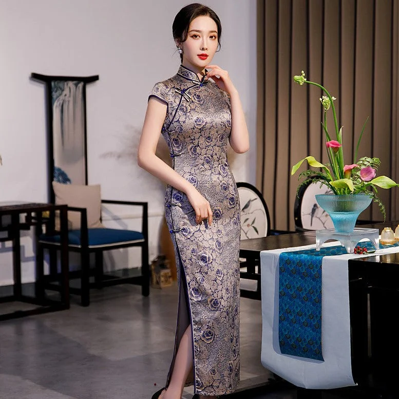 Mandarin Collar Cap Sleeve A-Line Traditional Cheongsam