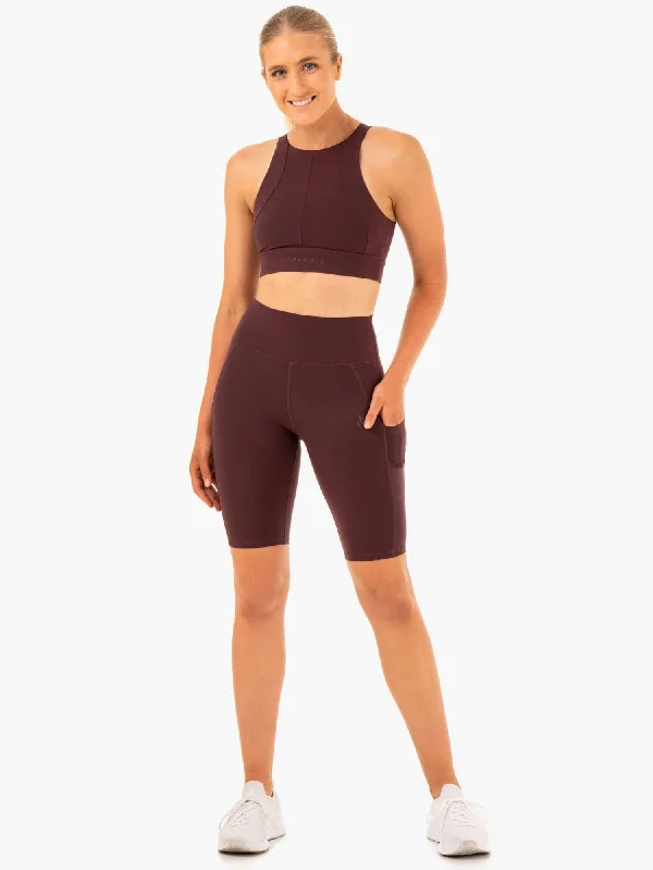 Reset High Waisted Pocket Bike Shorts - Chocolate