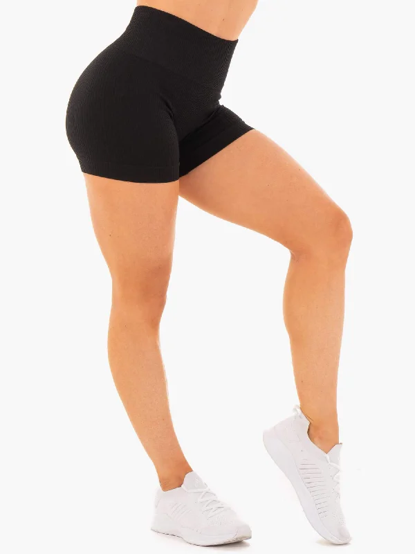 Rib Seamless Shorts - Black